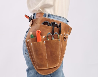 Leather Florist Tool Belt with Angled Pockets & Magnetic Hold, Garden Work Belt.