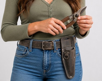 Personalized Leather Pruner Sheath, Garden Tool Holster Belt Pouch, Custom Gift for Gardener.