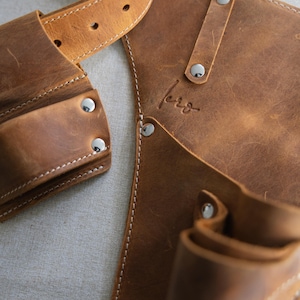 Full Grain Leather Garden Tool Belt, Florist Work Pockets, Durable Workwear image 11