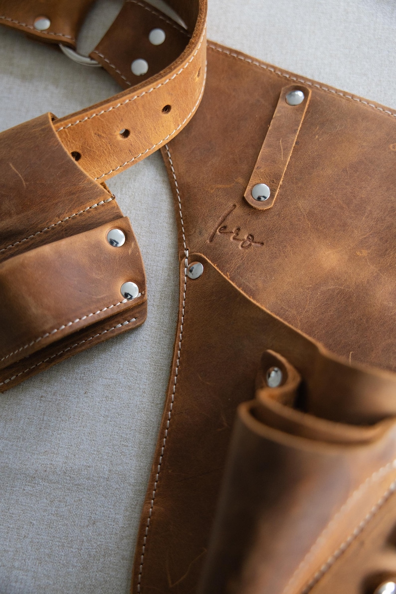 Full Grain Leather Garden Tool Belt, Florist Work Pockets, Durable Workwear image 11