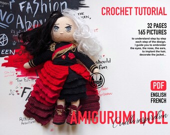 Cruella Devil amigurumi doll pattern, Cruella doll crochet tutorial, amigurumi pattern, Cruella crochet tutorial