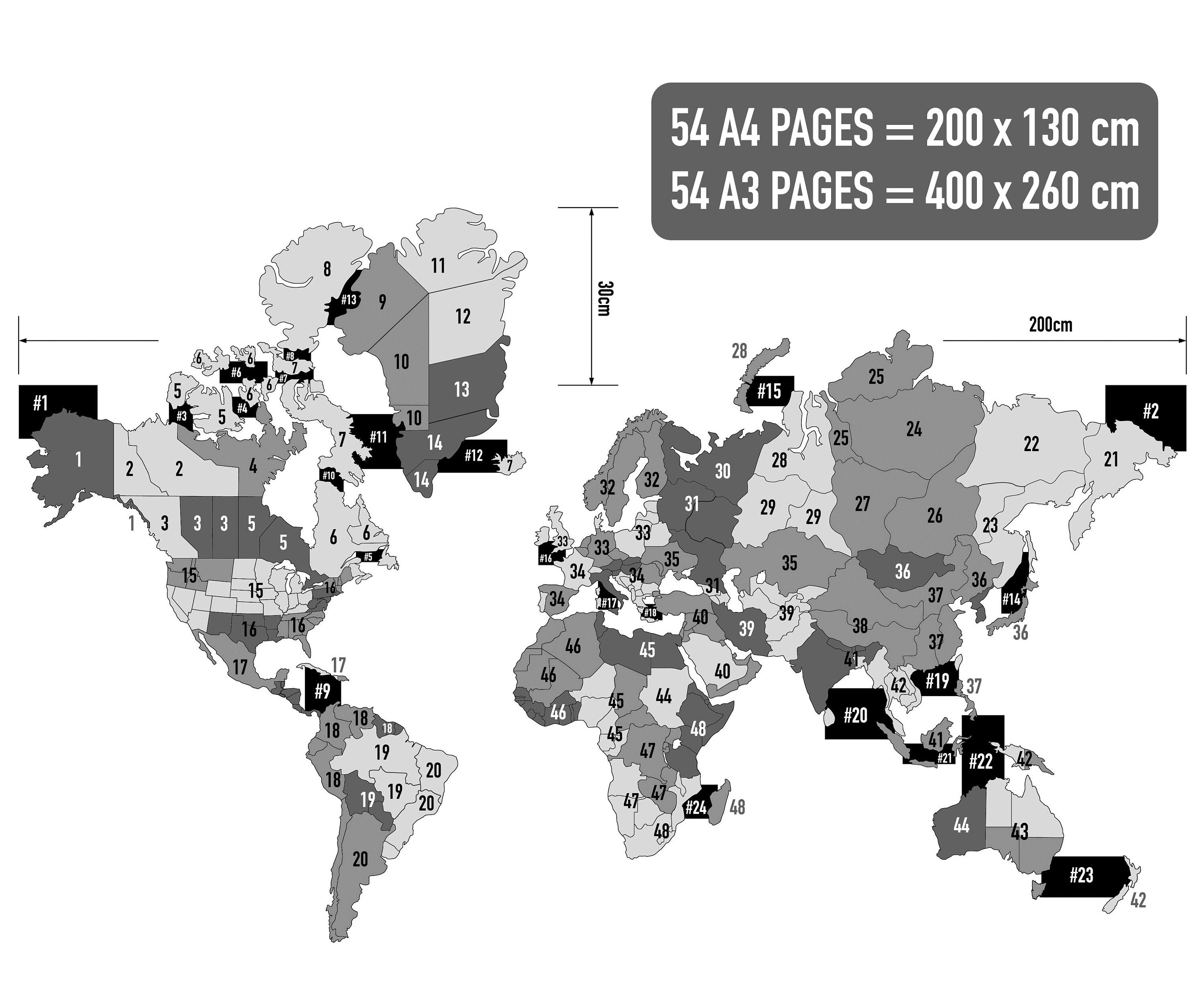 DIY Printable Wall World Map Pdf, Png, Svg, Dxf, Eps, Silhouette V3 ...