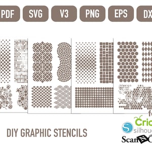 DIY Scrapbooking graphic stencils pdf, png, svg, dxf, eps, Silhouette v3, digital art journal stencils, junk journal stencils