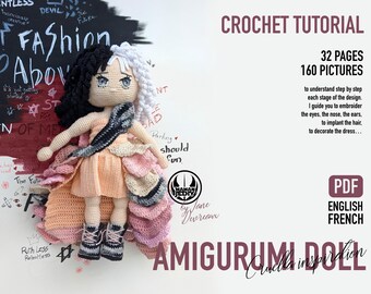 Cruella Devil amigurumi doll pattern, Cruella doll crochet tutorial, amigurumi pattern, Cruella crochet tutorial