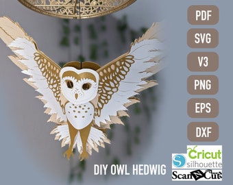 DIY owl hedwig mobile pdf, png, svg, dxf, eps, Silhouette v3, DIY mobile paper owl hedwig