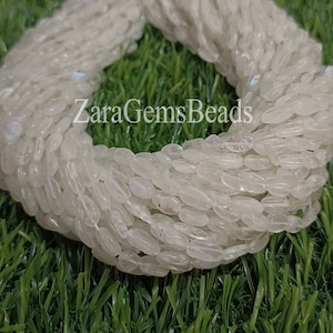 Natural Rainbow Moonstone Smooth Gemstone Beads, 4x7-5x8mm, 13 Inch Strand, White Moonstone Oval Shape Beads,
