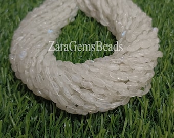 Natural Rainbow Moonstone Smooth Gemstone Beads, 4x7-5x8mm, 13 Inch Strand, White Moonstone Oval Shape Beads,