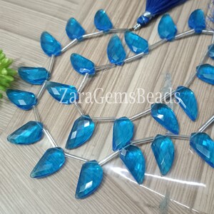 Blue Chalcedony Briolette Beads: Faceted Keri Shape, 8 Inch Strand