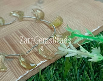 Natural Lemon Quartz Faceted Gemstone Beads, 5x12-6x15mm, 8 Inch Strand, Yellow Lemon Quartz Briolette Moon Fancy Shape Beads