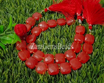 Orange Carnelian Faceted Cushion Beads: Jewelry Making (13-14mm, 8 Inch Strand)
