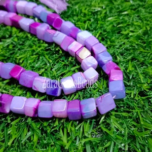 Purple Opal Smooth Gemstone Beads, 8" Strand, Fine Quality, Lavender Opal Handmade Cube 3D Box Shape Beads, Craft