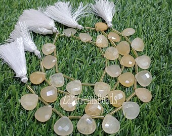 Chalcedony Faceted Gemstone Beads, 15-16mm, 8 Inch Strand, Semi Precious, Light Yellow Chalcedony Heart Shape Beads