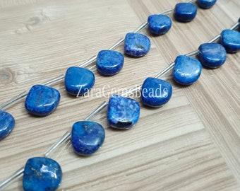 Perles rares en forme de coeur en lapis-lazuli, 13-14 mm, brin de 8 pouces, qualité fine, perles de pierres précieuses lisses en lapis bleu naturel