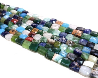 Rare Multi Disco Chicklet Gemstone Beads, 6x7-8x10mm, Fine Quality, Multi Color Faceted Rectangle Shape Beads, 8" Strand