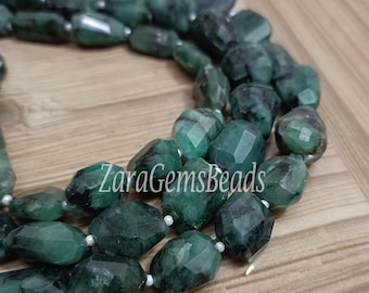 Faceted Emerald Nugget Beads: Green Indian Cut Gemstone, 8 Inch Strand