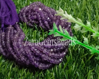 Natural Amethyst Micro Cut Gemstone Beads, 3-4mm, 13 Inch Strand, Purple Amethyst Faceted Rondelle Shape Beads,