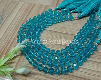 Blue Topaz Loose Rondelle Shape Beads, 7-8mm, 8 Inch Strand, Topaz Hydro Faceted Gemstone Beads, Jewelry Craft