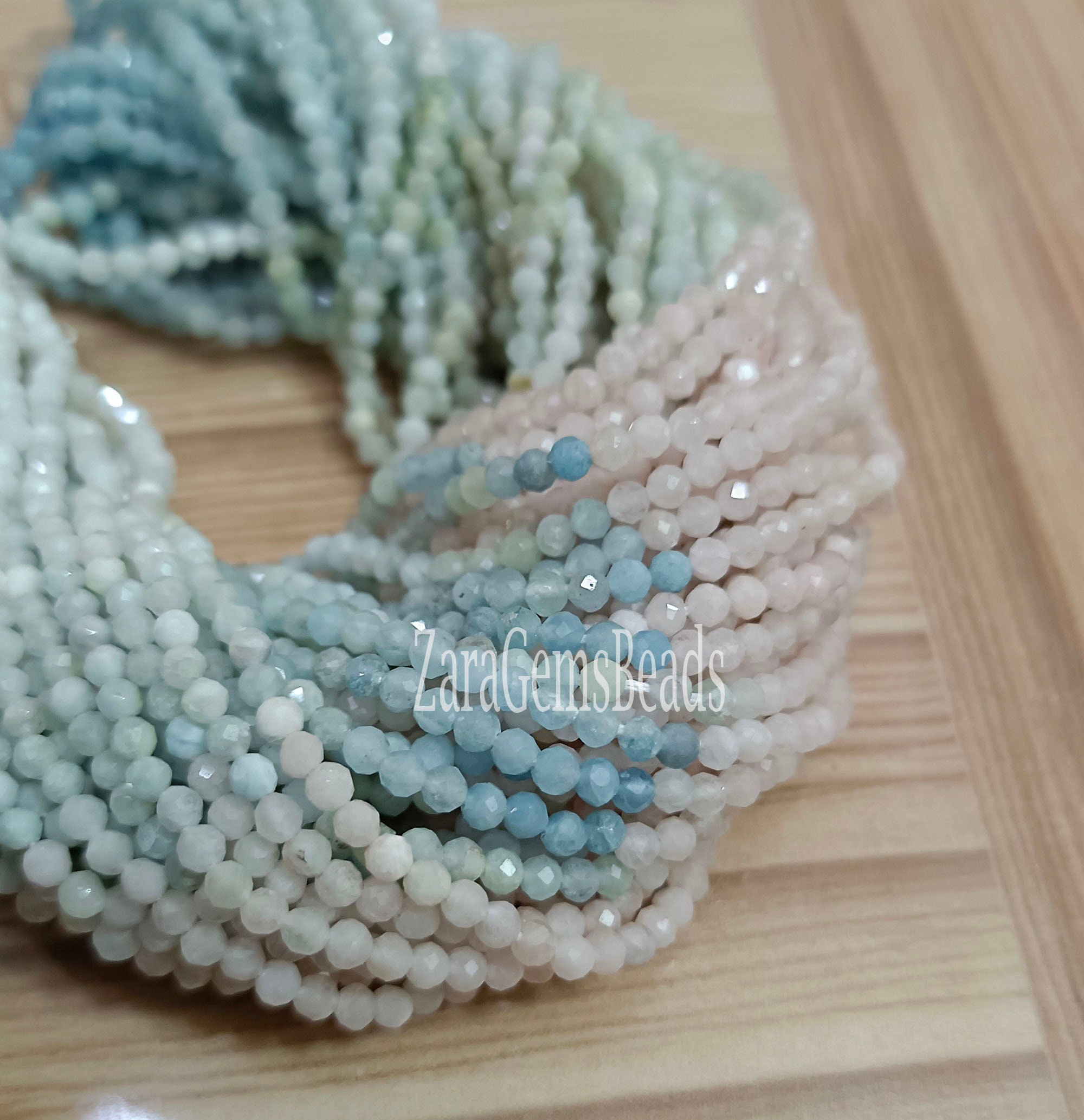 Multi Aquamarine Loose Gemstone Beads, 2mm, Multi Color Shade Aquamarine Faceted Rondelle Shape Beads, Jewelry