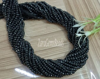Black Spinal Faceted Tiny Gemstone Beads, 3-4mm, 13 Inch Strand, Spinal Micro Cut Loose Rondelle Shape Beads
