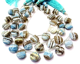 Natural Boulder Opal Handmade Carving Heart Shape Beads, 12-13mm, Blue Boulder Opal Gemstone Beads, 8&quot; Strand, Sale