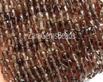 Smoky Quartz Handmade Oval Shape Beads, 4x6-5x7mm, Natural Smoky Quartz Smooth Gemstone Beads, 13" Strand, For Jewelry