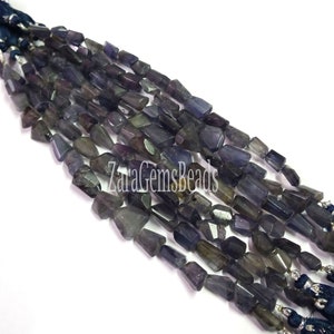 Blue Iolite Indian Cut Faceted Gemstone Beads, 8x8-10x12mm, Semi Precious, Natural Iolite Nugget Shape Beads, 9" Strand