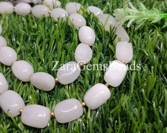 White Quartz Smooth Rectangle Shape Beads, 9x13-10x14mm, 8 Inch Strand, Quartz Handmade One Side Gemstone Beads,