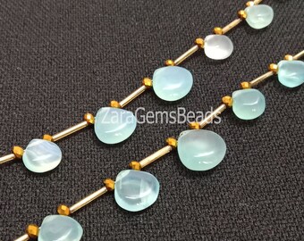 Blue Chalcedony Smooth Heart Shape Beads,11-14mm, Blue Chalcedony Handmade Gemstone Beads, Fine Quality, 8&quot; Strand