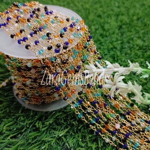 Gold Plated Rosary Chain: Multi Color Hydro Rondelle Beads (3-3.50mm)