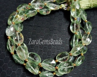 Natural Green Amethyst Faceted Gemstone Beads, 7.50x11.50-10x15mm, Green Amethyst Checker Cut Oval Shape Beads, 8&quot; Strand