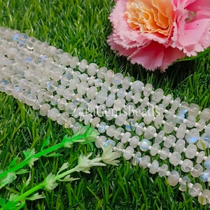 White Rainbow Moonstone Rondelle Shape Beads, 7-9mm, 8 Inch Strand, AAA, Natural Moonstone Loose Smooth Gemstone Beads,