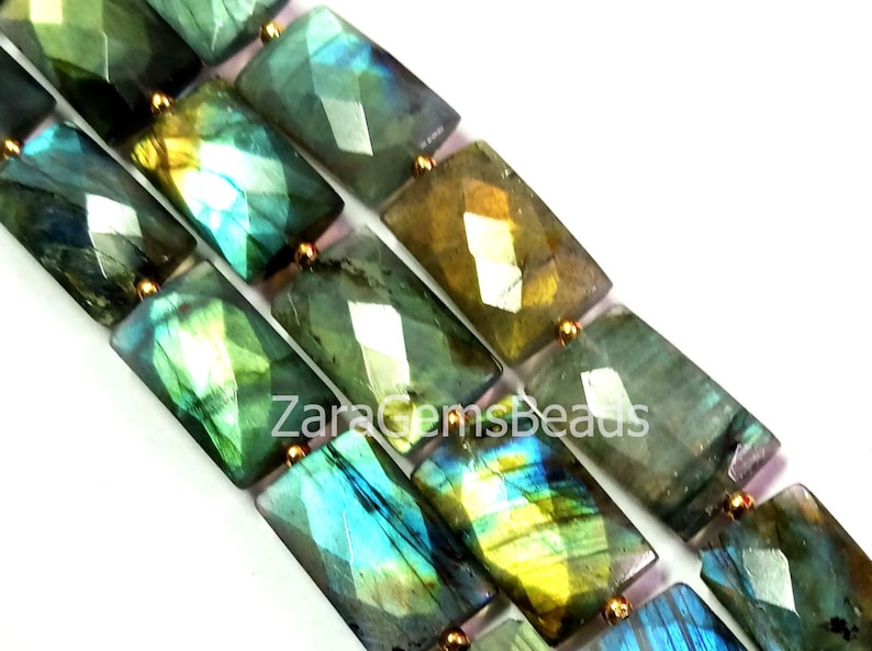 Perles rectangulaires en labradorite naturelle, 11x20-12x20 mm, qualité AAA, perles de pierres précieuses à facettes en labradorite bleu feu. 8 brin image 6