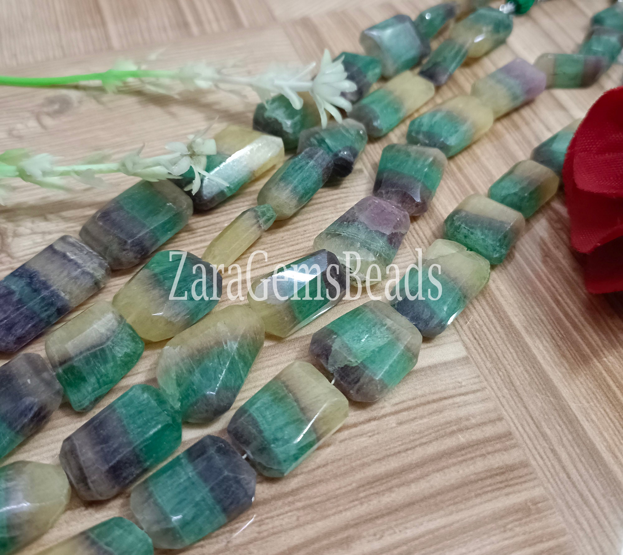 Faceted Fluorite Nugget Beads: Multi-Color Gemstone Strand