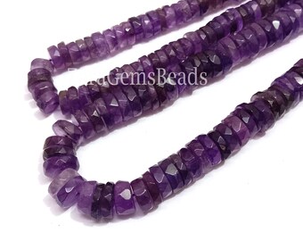 Améthyste naturelle, pierres gemmes à facettes, 6-7 mm, améthyste violette, perles faites main en forme de pneu Heishi, brins 8 pouces, bijoux