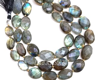 Multi Fire Labradorite Briolette Oval Shape Beads, 10x13-12x18mm, Natural Labradorite Faceted Gemstone Beads, 8&quot; Strand,