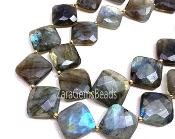Faceted Fire Labradorite Beads: Cushion Shape, 8&quot; Strand