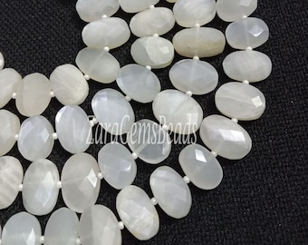 White Moonstone Oval Shape Beads, 9x14-11x16mm, Natural Moonstone Faceted Gemstone Beads, 8&quot; Strand, Finding