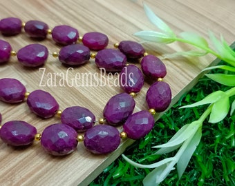 Ruby Handmade Oval Shape Beads, 8x10-9x11mm, 8 Inch Strand, AAA, Red Ruby Faceted Gemstone Beads, Craft SALE