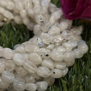 White Moonstone Smooth Gemstone Beads, 8 Inch Strand,  7-10mm, Natural Rainbow Moonstone Nugget Shape Beads, Beads strand