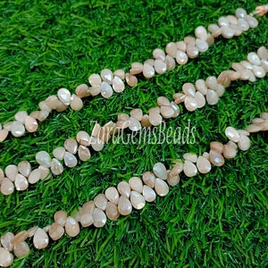 Silver Coated Moonstone Briolette Beads: Faceted Pear Shape, 8 Inch Strand