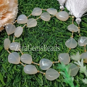 Chalcedony T Drilled Heart Shape Beads, 13-15mm, 8 Inch Strand, White Chalcedony Smooth Gemstone Beads, Craft