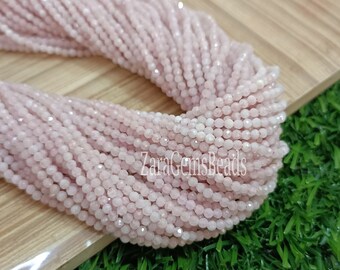 Pink Rose Quartz Faceted Micro Cut Gemstone Beads, 2mm, 13 Inch Strand, Rose Quartz Rondelle Shape Beads, Craft