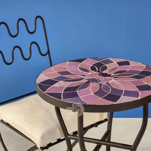 AMAZING MOSAIC TABLE, Custom Made Purple And Lavender Flower Table, Artistic Outdoor/Indoor Patio Furniture Decor