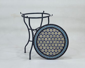 CLASSY MOSAIC TABLE, Custom Made Handmade Round Table, Moroccan Mosaic Tealish And Cyan Blue Table, Luxurious Patio Furniture For Home Decor