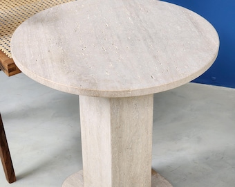 Handmade Round Travertine Coffee Table: Natural Stone Accent Table
