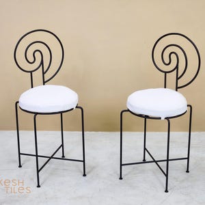 Set Of SPIRAL IRON CHAIRS - Handmade Iron Stools - Luxurious Powder Coated Chairs with Free Cushions, Special Home Furniture