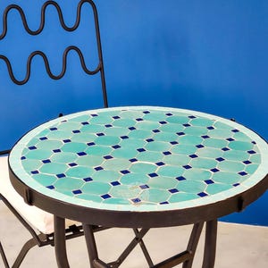 BLUE MOSAIC TABLE, Handmade Cyan And Dark Blue Round Coffee Table, Traditional Custom Made Design,  Luxurious Outdoor Patio Furniture