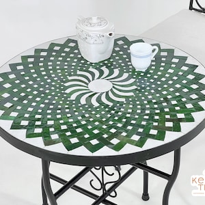 ARTISTIC MOSAIC TABLE - Moroccan Round Coffee Table - Custom Made Mosaic Green Table - Patio Table For Home Furniture