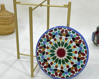 CUTE MOSAIC TABLE, Custom Made Moroccan Mosaic Blue Table, Traditional Custom Made Design, Luxurious Coffee Table With Golden Base