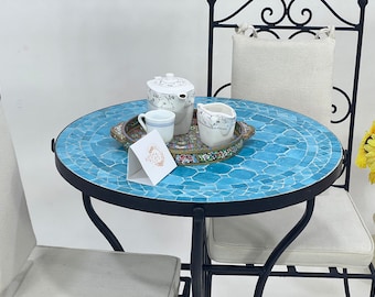 GORGEOUS MOSAIC TABLE, Handmade Round Table, Moroccan Mosaic Table, Traditional Custom Made Design,  Luxurious Outdoor Patio Furniture